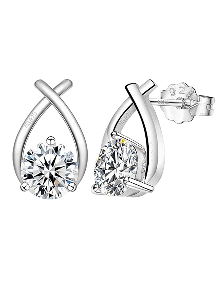 HighSpark Women's 925 Silver Xo Solitaire Earrings | 92.5 Sterling Silver And Diamond Like Brilliance Sparkling Zirconia | Lovely Gift - Xo Solitaire