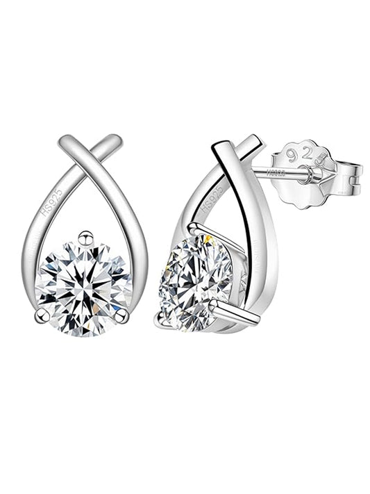 HighSpark Women's 925 Silver Xo Solitaire Earrings | 92.5 Sterling Silver And Diamond Like Brilliance Sparkling Zirconia | Lovely Gift - Xo Solitaire