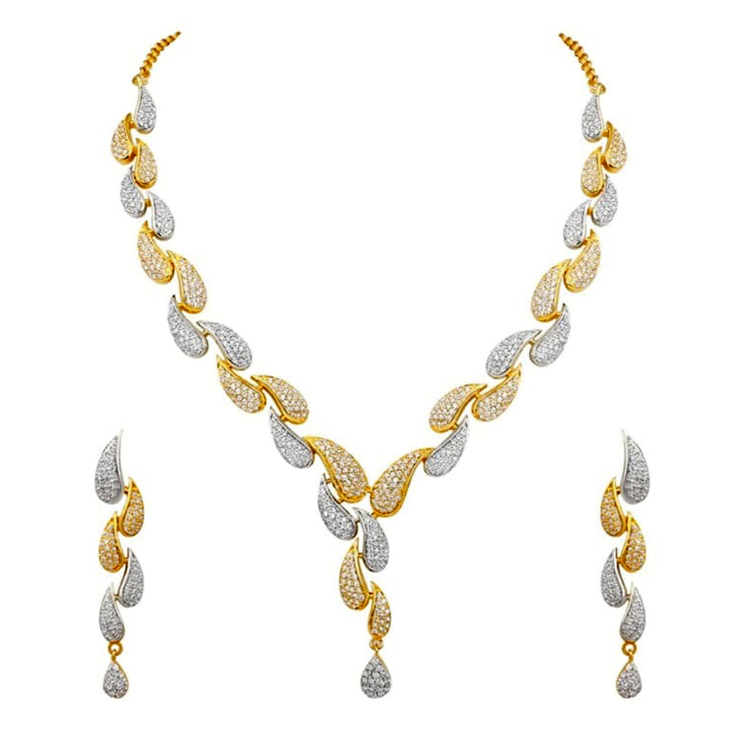 Leaf-Inspired Diamond Look Necklace Set