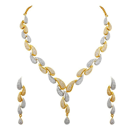 Leaf-Inspired Diamond Look Necklace Set