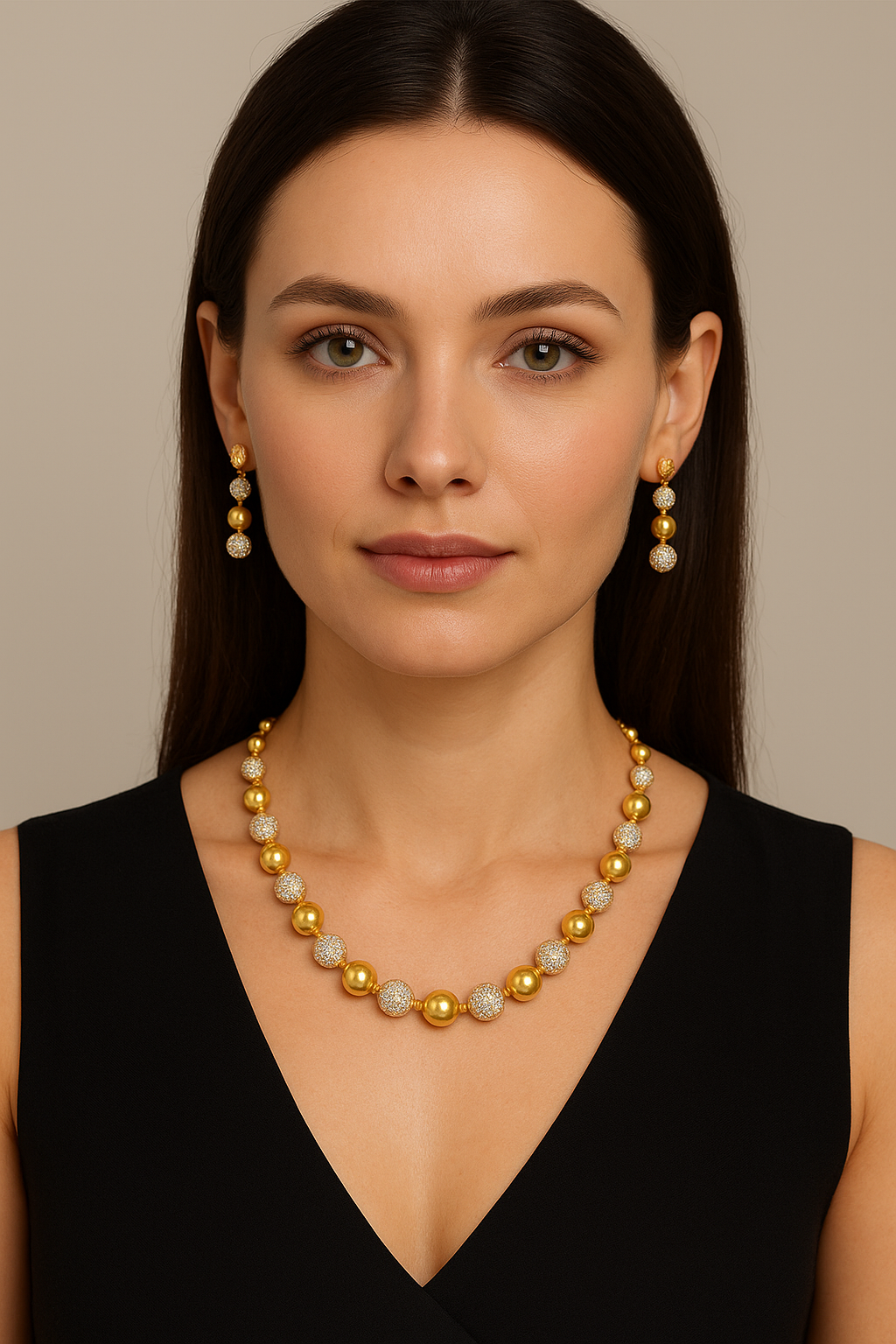 Elegant Gold & Stone Beaded Necklace Set